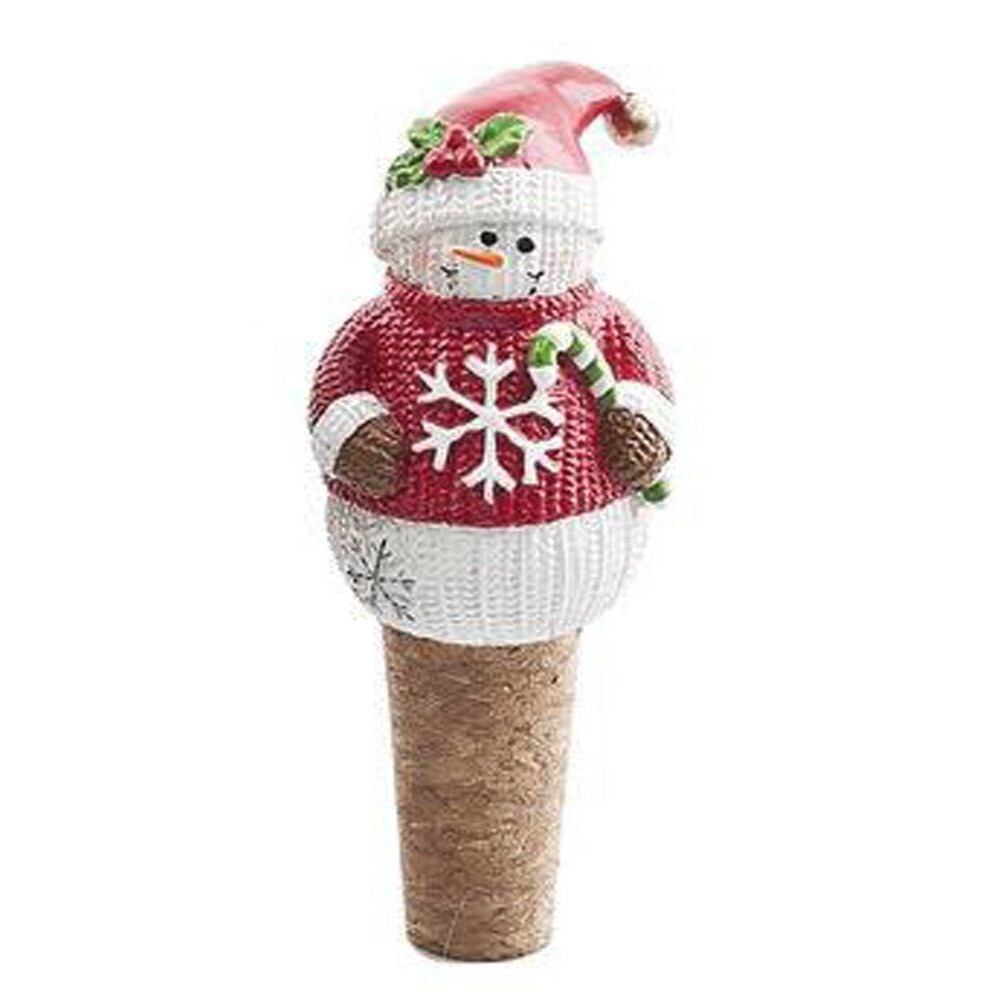 Snowman Santa Suit Snowflake Motif Bottle Cork Stopper - Ganz - 661371567020